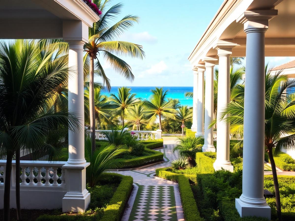Sample concept coastal senior residence with white colonnades and sea view in Cebu